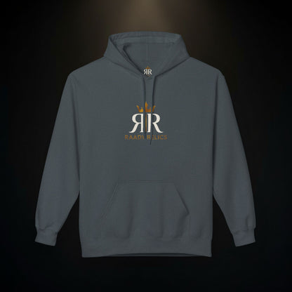 RaandJuice Logo Hoodie — Minimal White Fleece Pullover