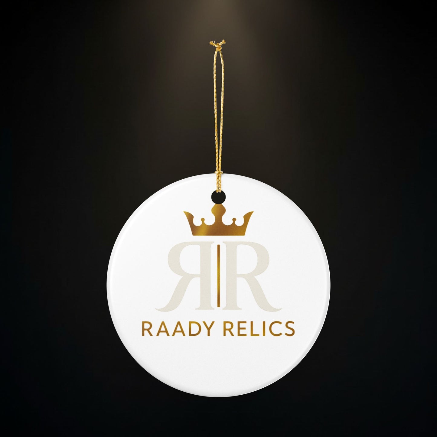 Raady Relics Gold Logo Ceramic Ornament — Round Holiday Decoration