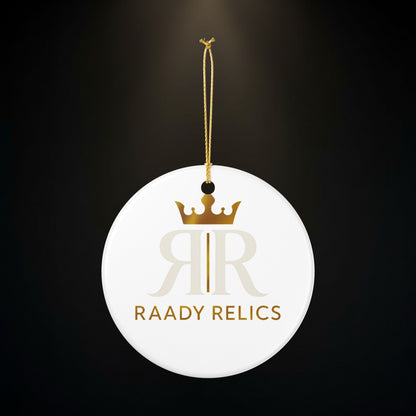 Raady Relics Gold Logo Ceramic Ornament — Round Holiday Decoration