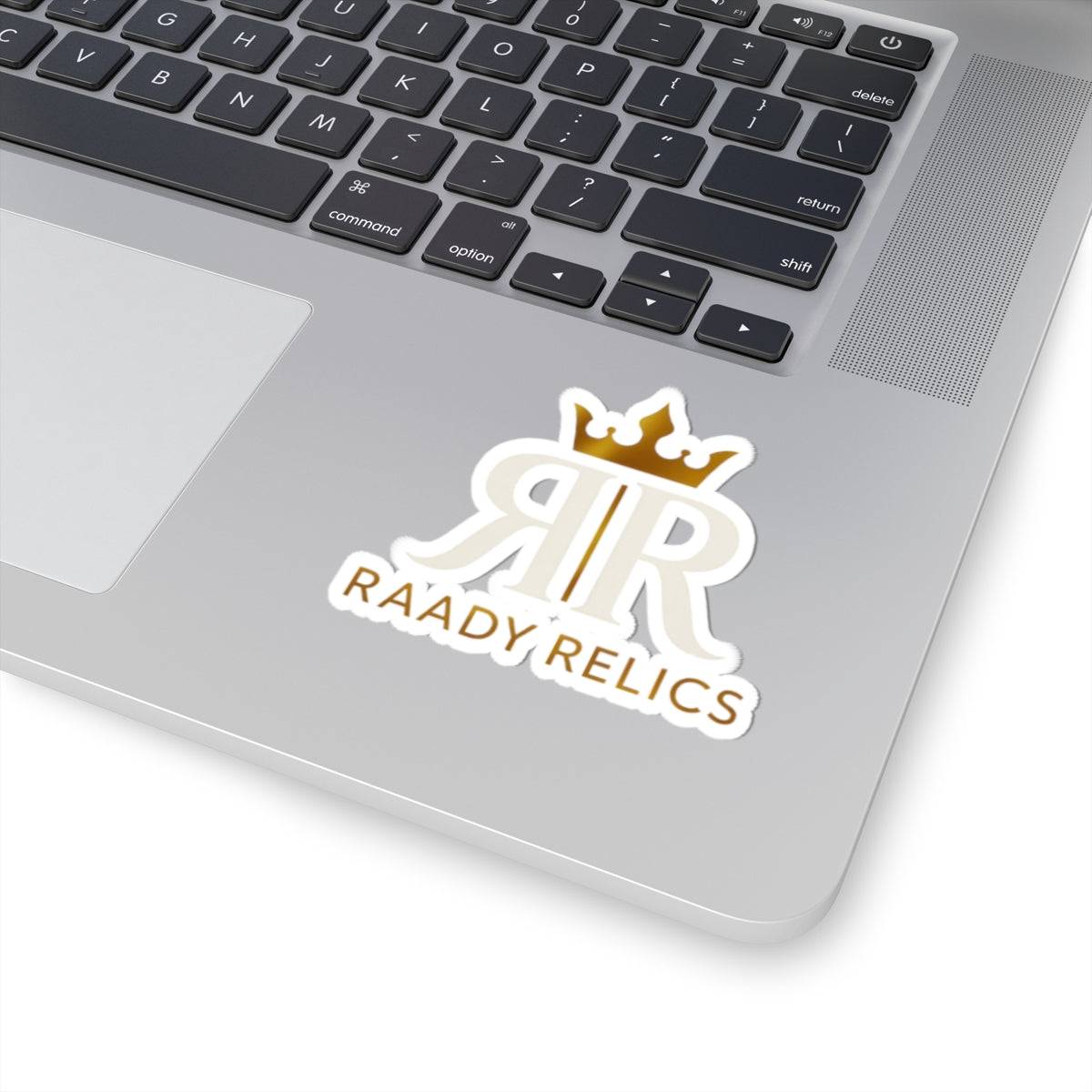 Raady Relics Gold Crown Logo Sticker — Kiss-Cut Brand Decal for Laptops & Gear