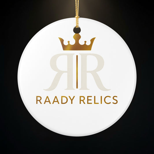 Raady Relics Gold Logo Ceramic Ornament — Round Holiday Decoration
